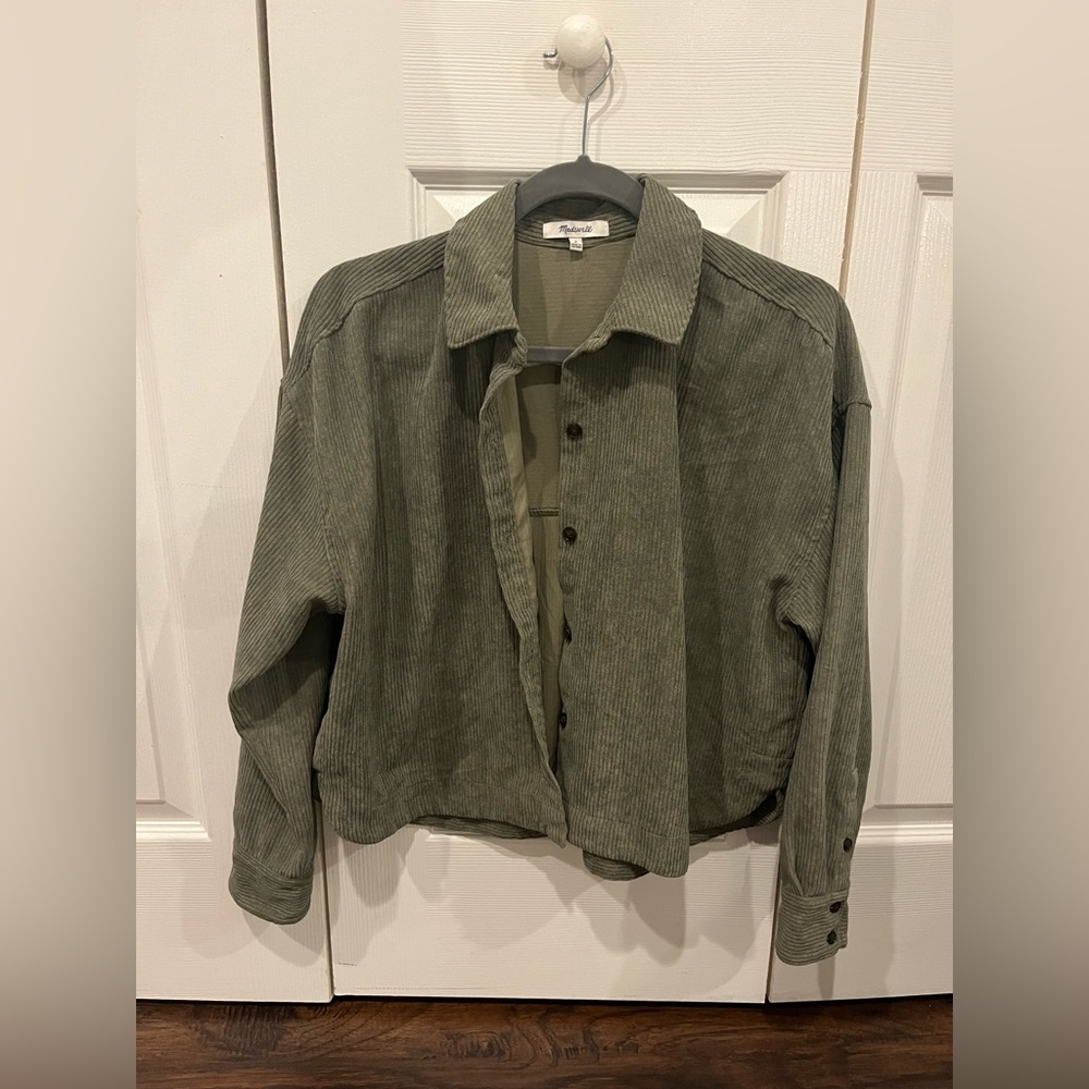 Madewell Green Corduroy Hartfield Crop Shirt (small)